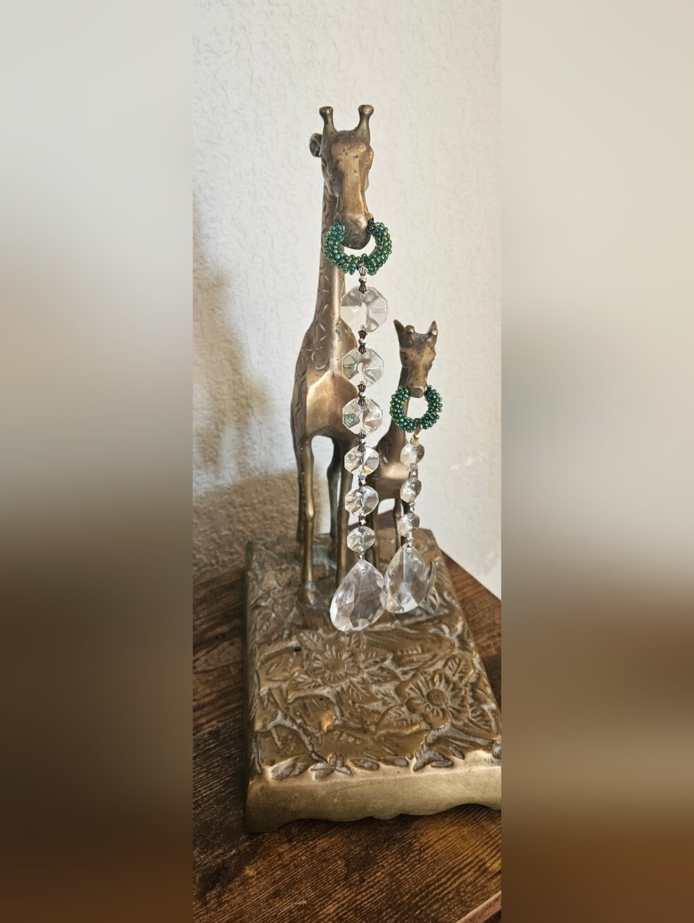 Brass Giraffe Figurine Pair with Crystal Drop Suncatchers